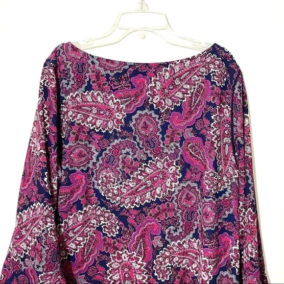 Talbots Petite Paisley Blouse Pink Blue Long Sleeve Size LP - Picture 7 of 10